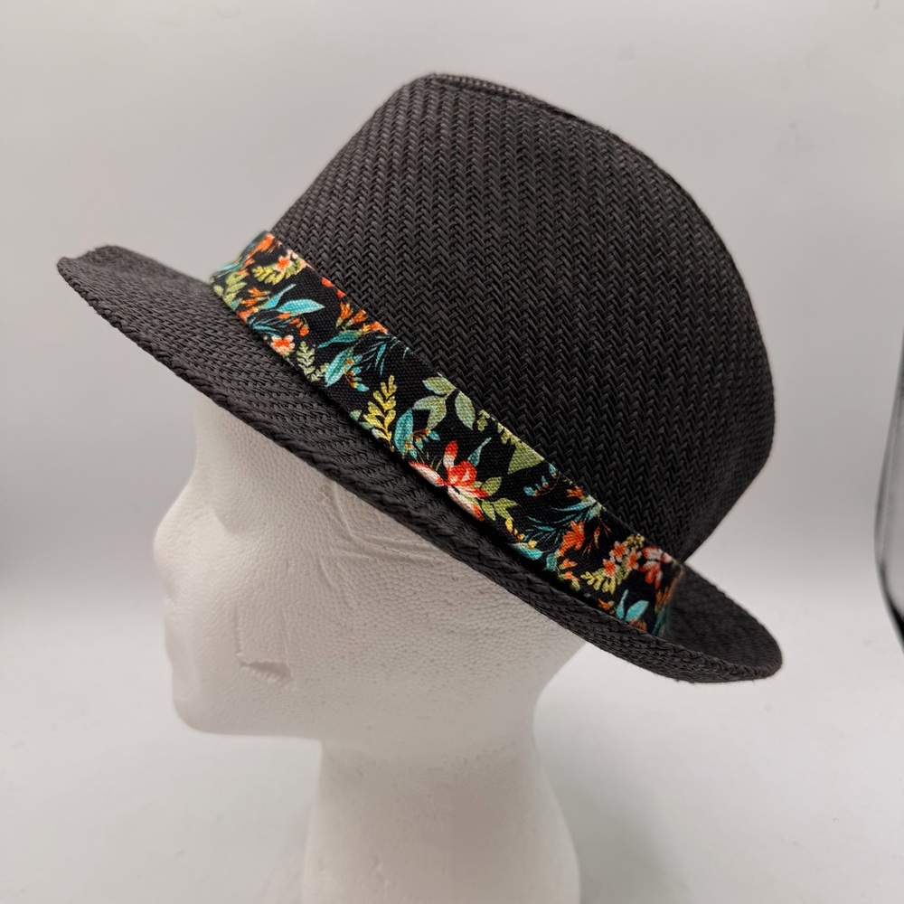 Black Woven Fedora Hat with Floral Band